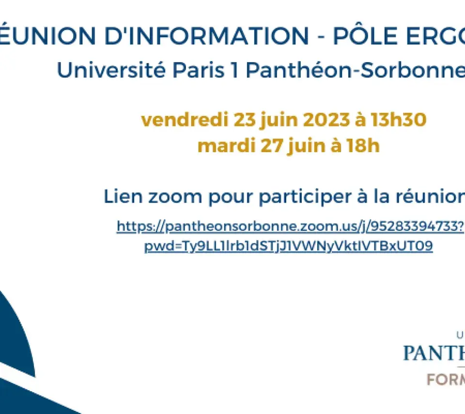 Réunion d'information zoom pour le Master 2 Ergonomie, Organisation et Espaces du Travail le 23 juin à 13h30